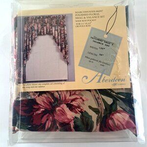 NEW Vintage Swag Curtain & Valance Set Pink Floral Cottage Country 120x36